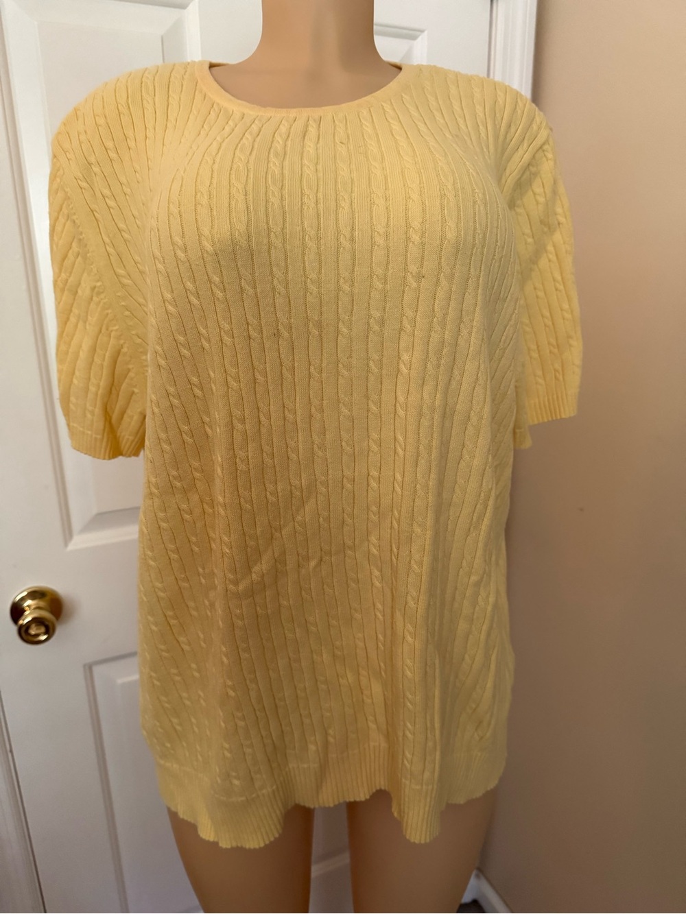 croft & barrow Yellow Cable Knit Short Sleeve Crewneck Sweater